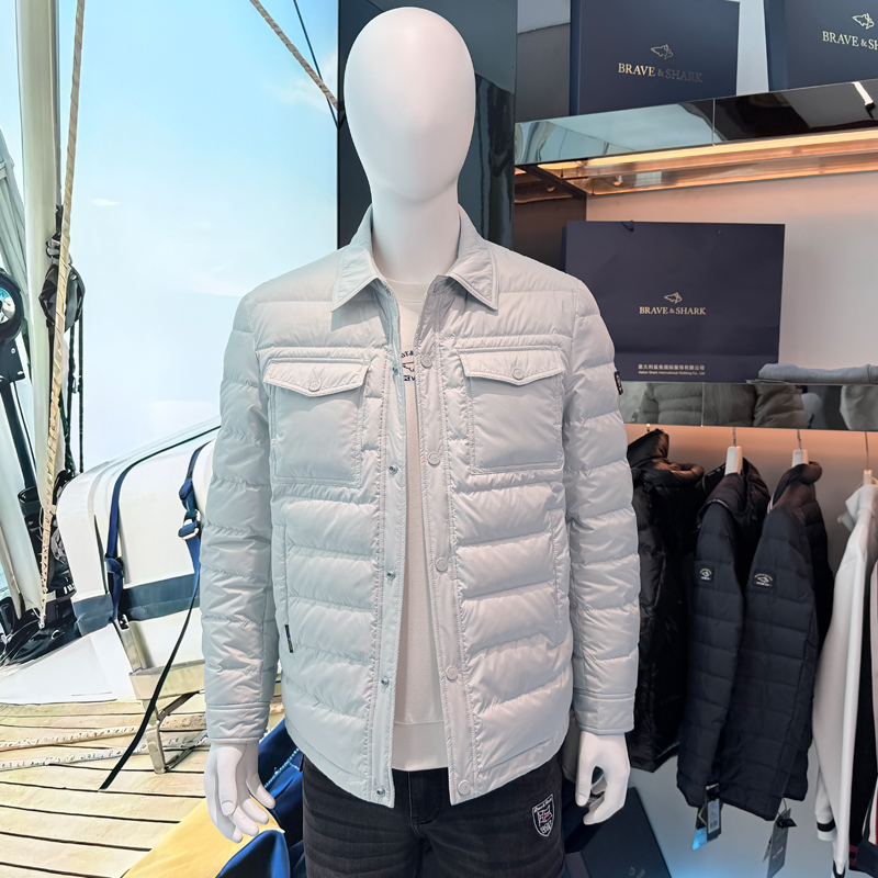【匈牙利进口鹅绒/官方正品】鲨鱼白鹅绒羽绒服男翻领冬装轻薄外套