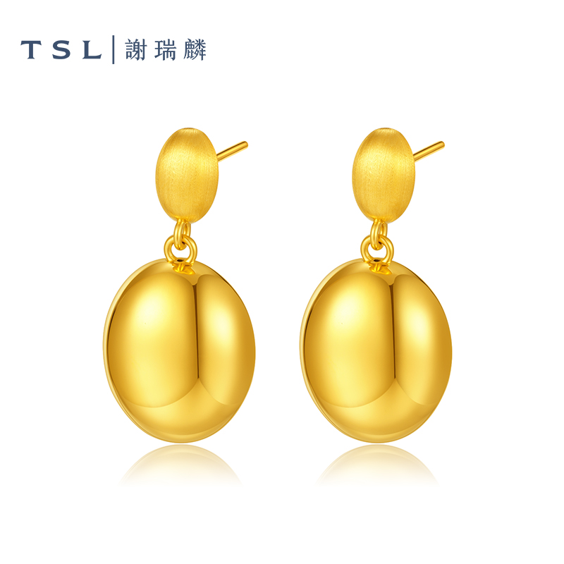 TSL/谢瑞麟计价足金5D镜面水滴黄金耳钉新款欧美风气质女款耳饰