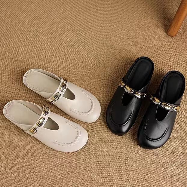 复古厚底拖鞋女外穿半拖配裙子包头凉鞋舒适内增高勃肯鞋YTD6008