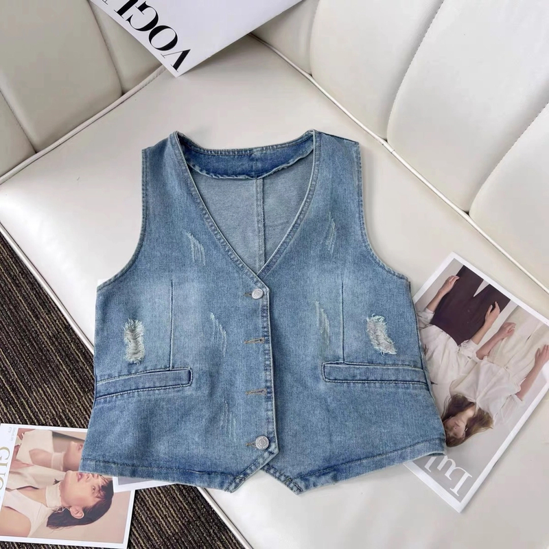 2025马甲背心短款百搭春秋新款无袖休闲刺绣坎肩外套牛仔上衣