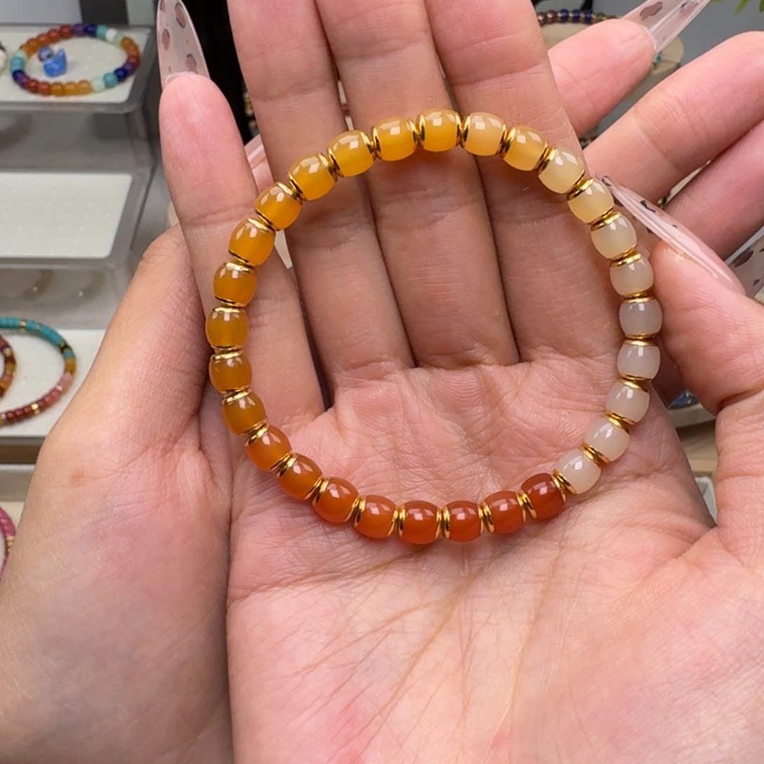 ****o石英质玉（黄龙玉）银S925镀金镶嵌手串