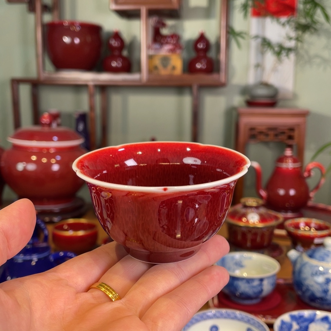 小***宝清欢雅玩原矿郎红福利花口杯