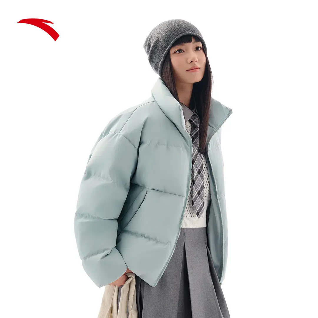 【年终抢购】安踏面包羽绒无氟防泼水短羽绒服女款流光风立领外套