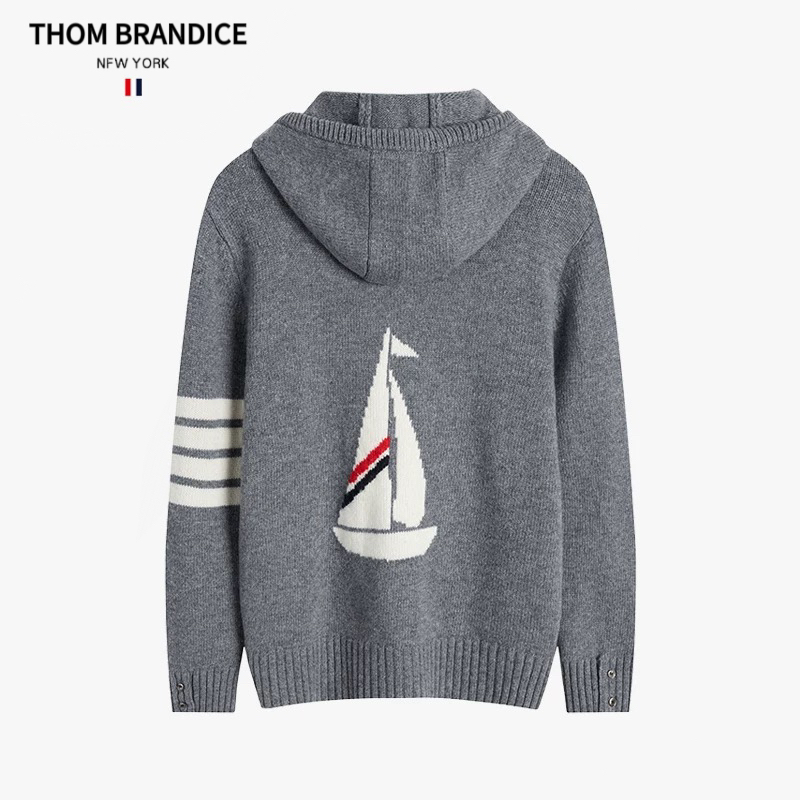 TB【官方正品】汤姆布郎迪/THOM/帆船羊绒针织连帽衫四条纹外套