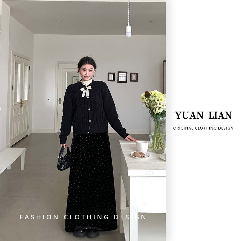 ZOZ糕冷圆脸[韩韩少女半裙]波点a字加绒半身裙冬高腰超好看长裙子