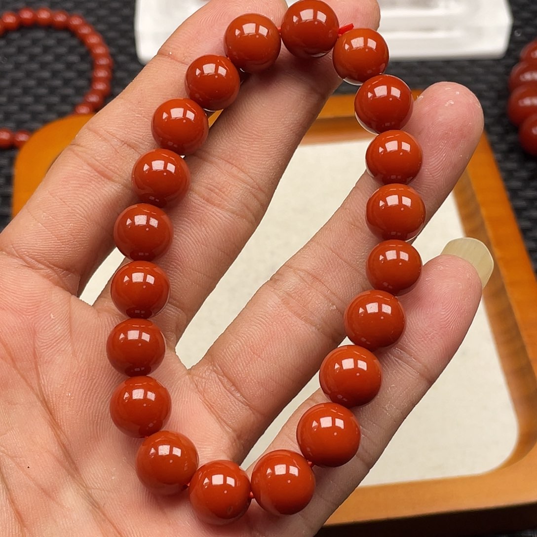 南红玛瑙未镶嵌柿子红圆珠手串卡10