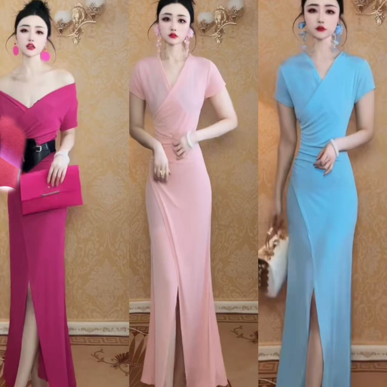 狂野豹纹长款开叉长款连衣裙23153款微瑕疵见意慎拍