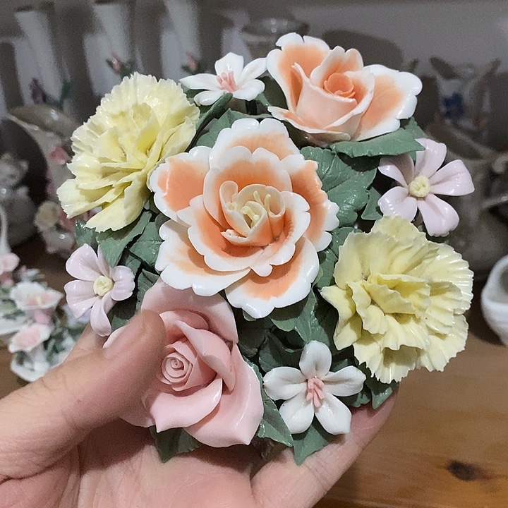 瓷片纯手工陶瓷花摆件瑕