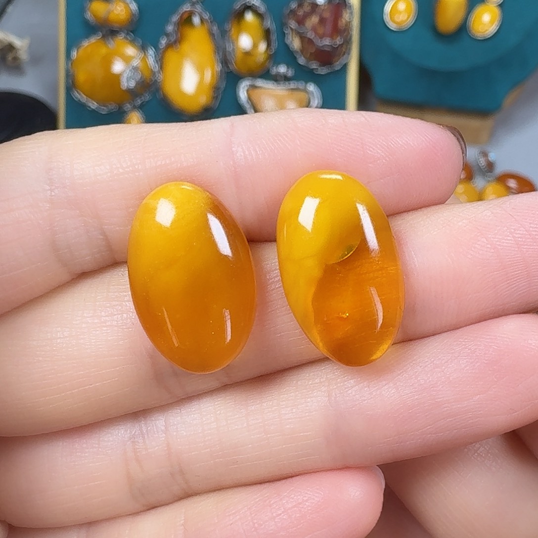 蜜蜡银S925镶嵌耳钉耳钉