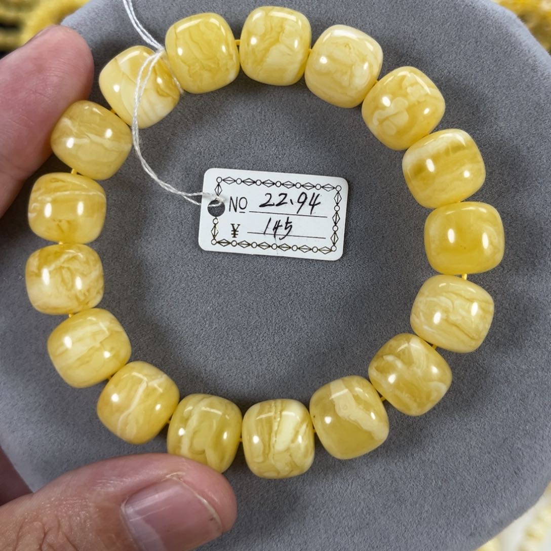 蜜蜡手串未镶嵌纯天然俄料白花虎皮