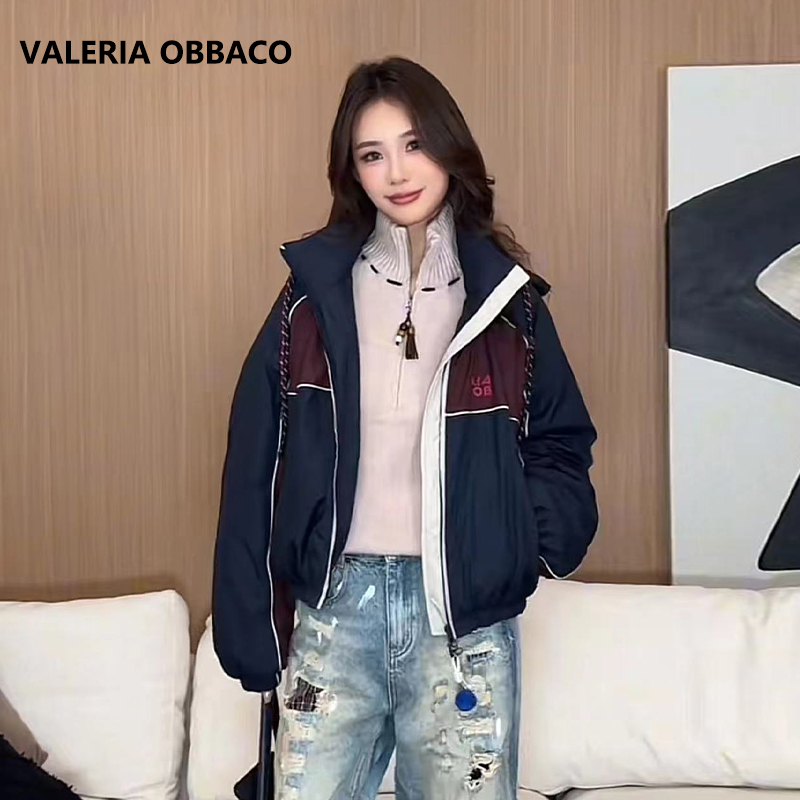VALERIAOBBACO/VO拼色连帽连帽夹克羽绒服