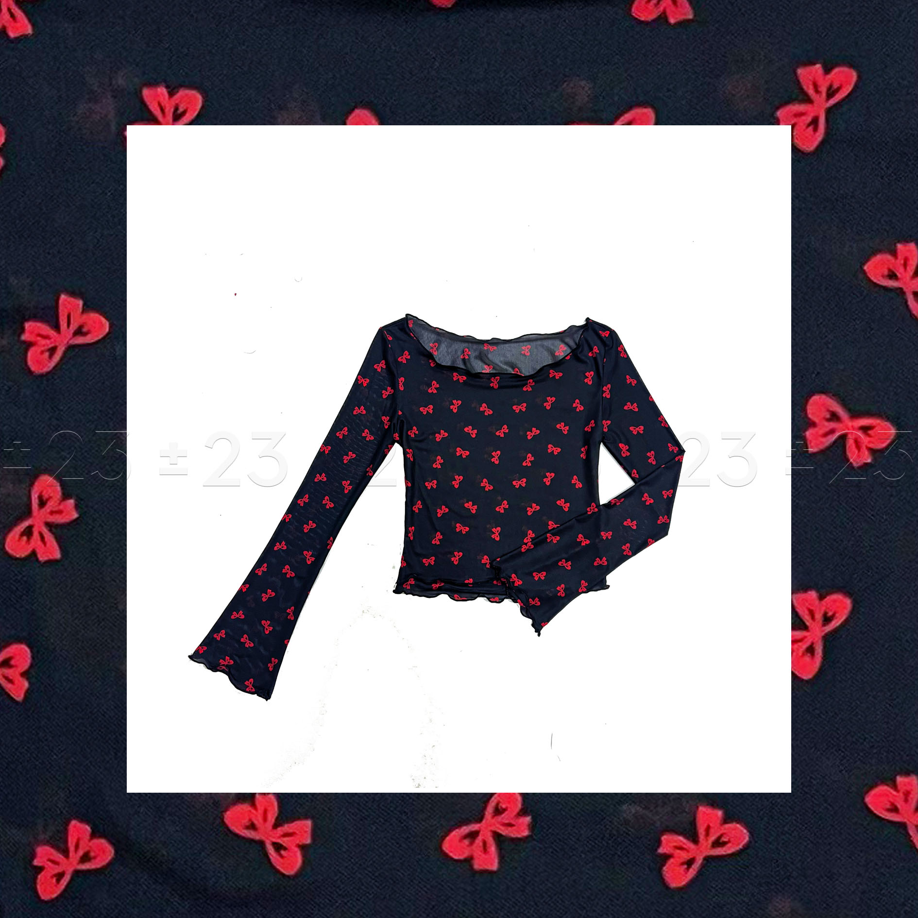  Kenny‘s ±23【双12圣诞结】 SS25003修身时尚一字肩短款网纱长袖