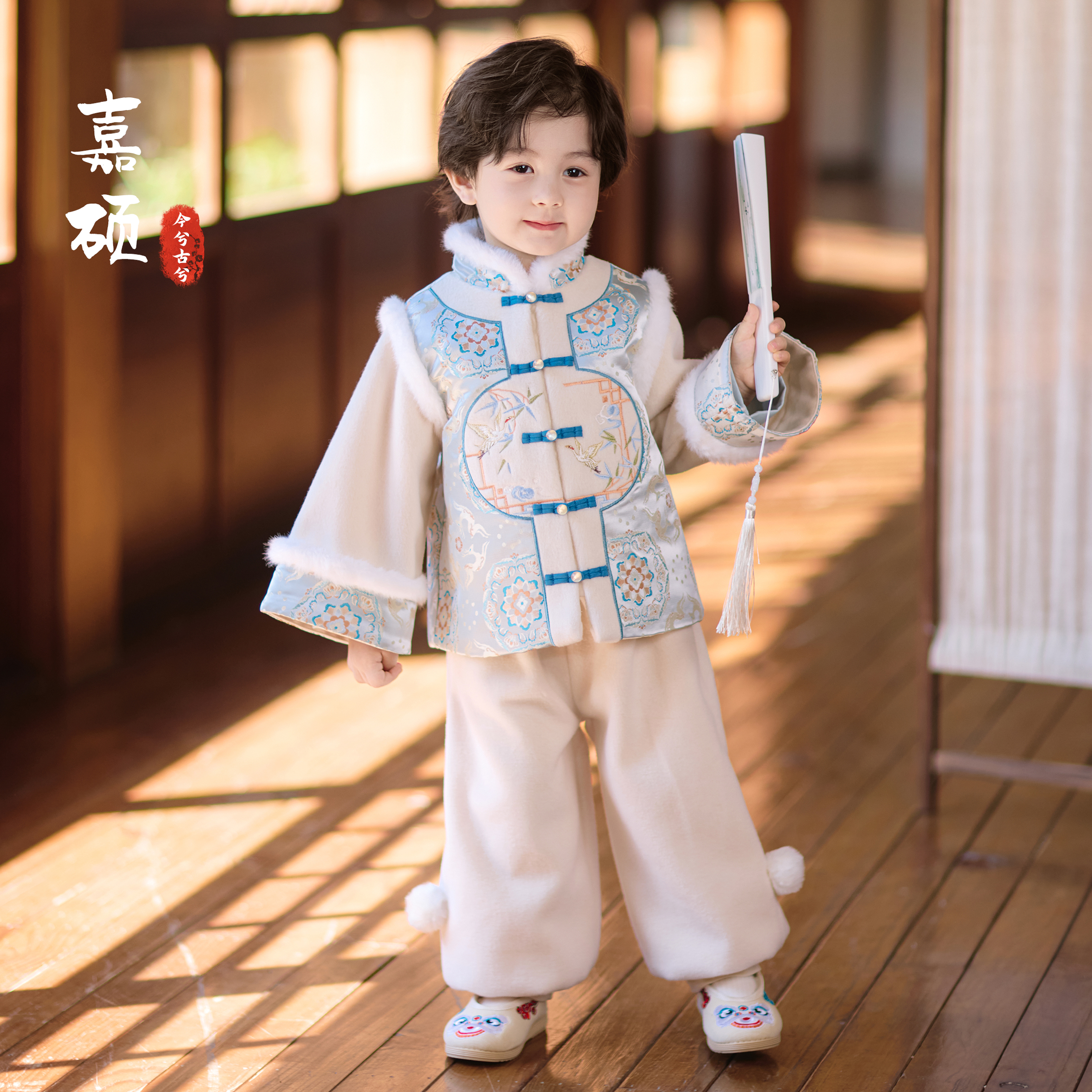 嘉硕·男童汉服冬加绒加厚春节国风套装新中式春节儿童新年拜年服