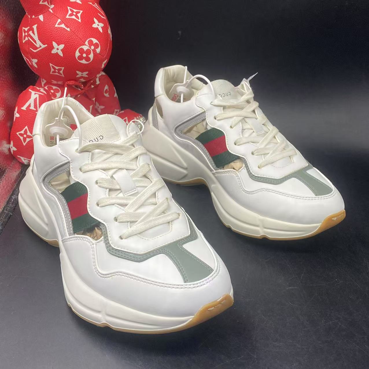 【聚星优选】GUCCI/古驰95新男士白色织带镂空老爹鞋39.5欧码kke049