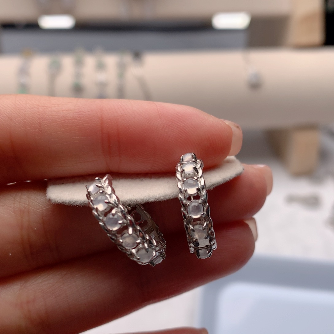 翡翠耳饰银S925镶嵌姜*111111