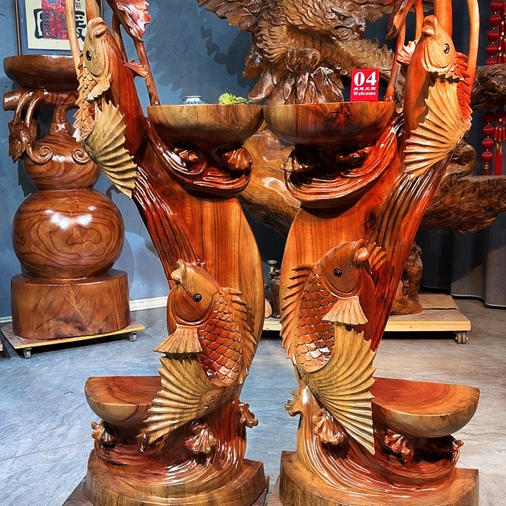 ****丫香樟木根雕落地花架