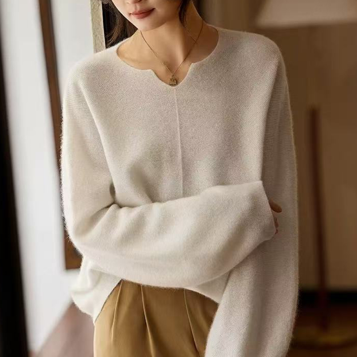 2025新款宽松慵懒风V领毛衫女韩版高端秋冬打底毛衣上衣5866