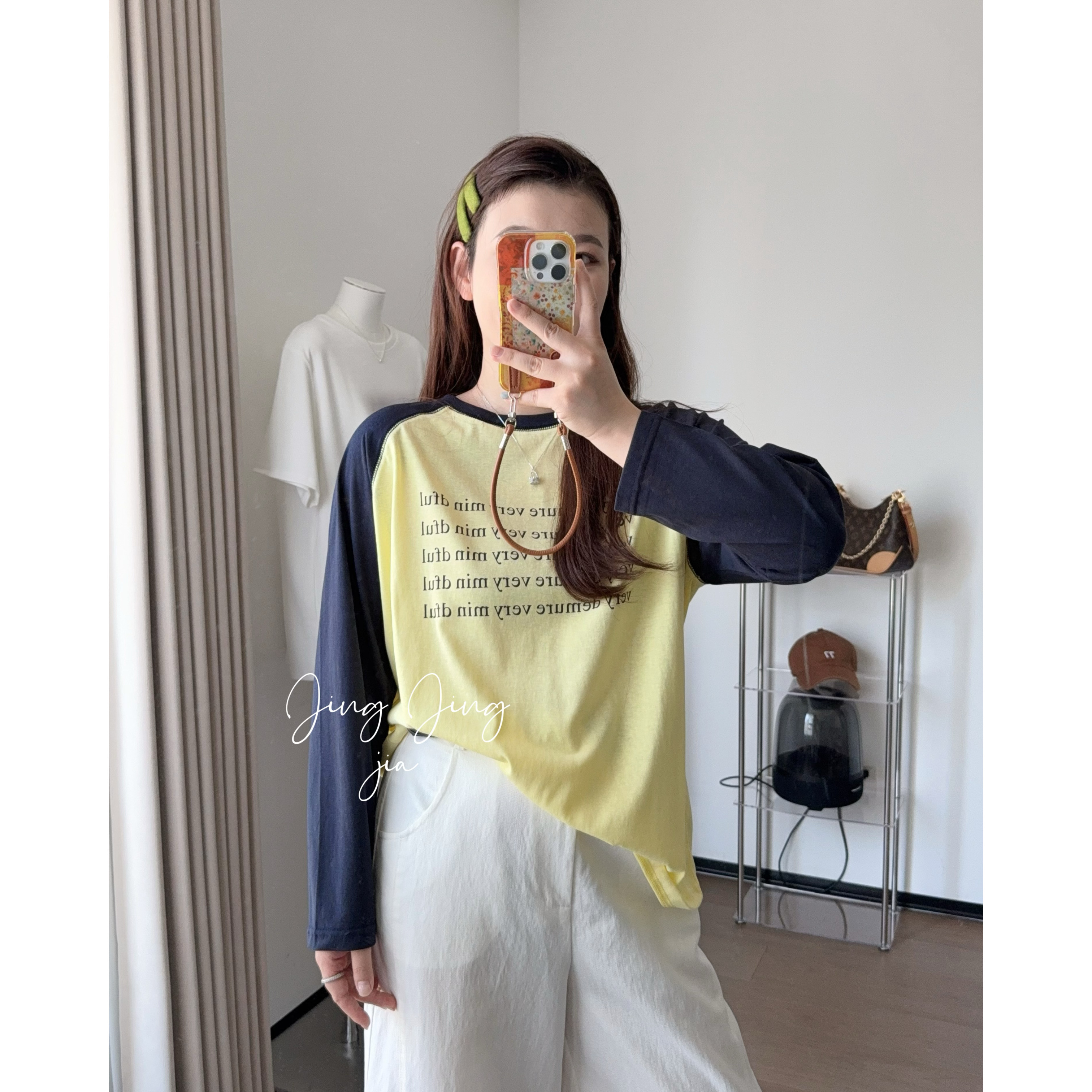 晶麦恬【拼色字母T】简约韩系百搭休闲遮肉款T恤