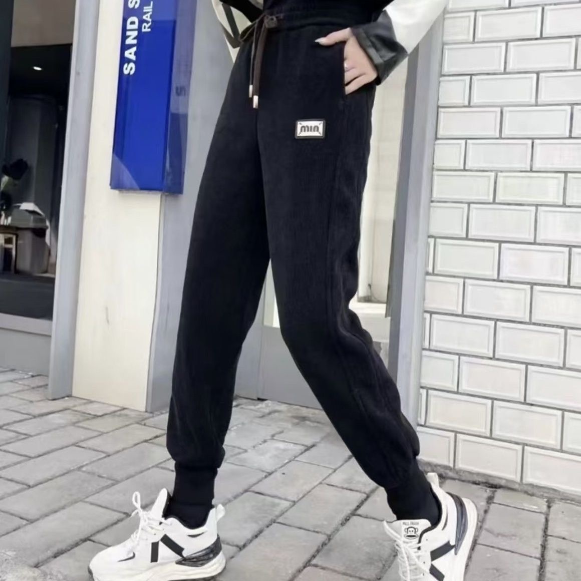 D25 121008 哈伦裤高腰休闲保暖卫裤宽松显瘦束脚裤