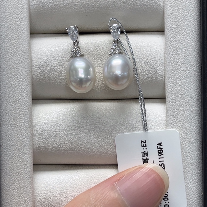 耳饰海水珍珠银S925镶嵌澳白 9-10mm 96号