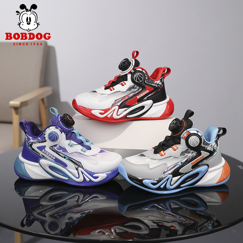 巴布豆男童鞋子春季2025新款儿童红色新年鞋子男孩跑步运动篮球鞋