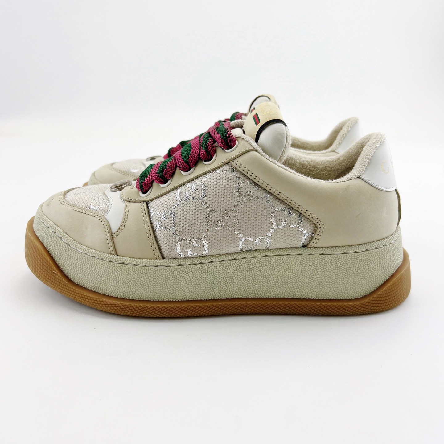 95新 GUCCI/古驰 35.5码/三色珐琅logo胖丁帆布板鞋/17795566