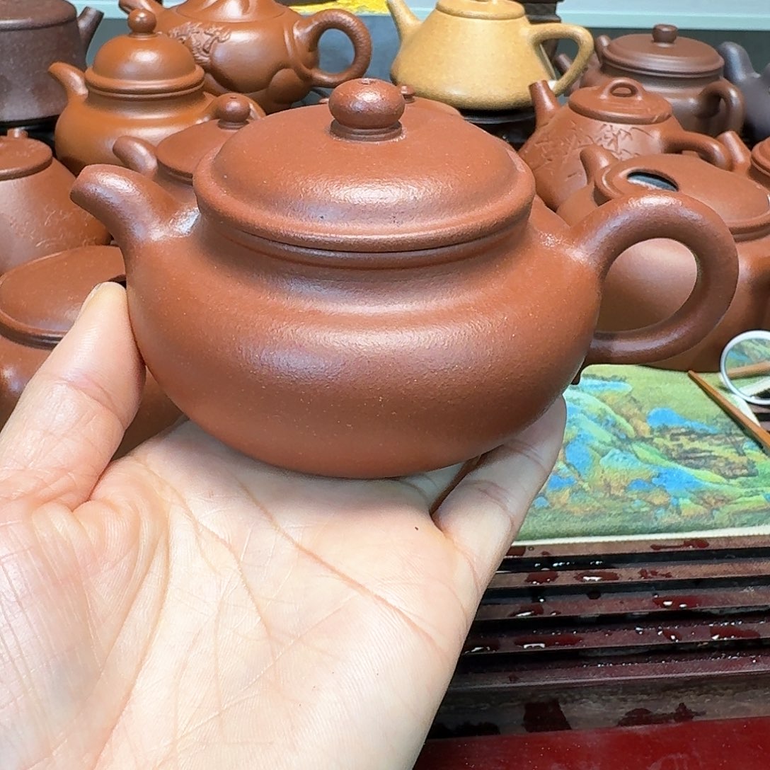 紫砂茶壶红降坡半手工
