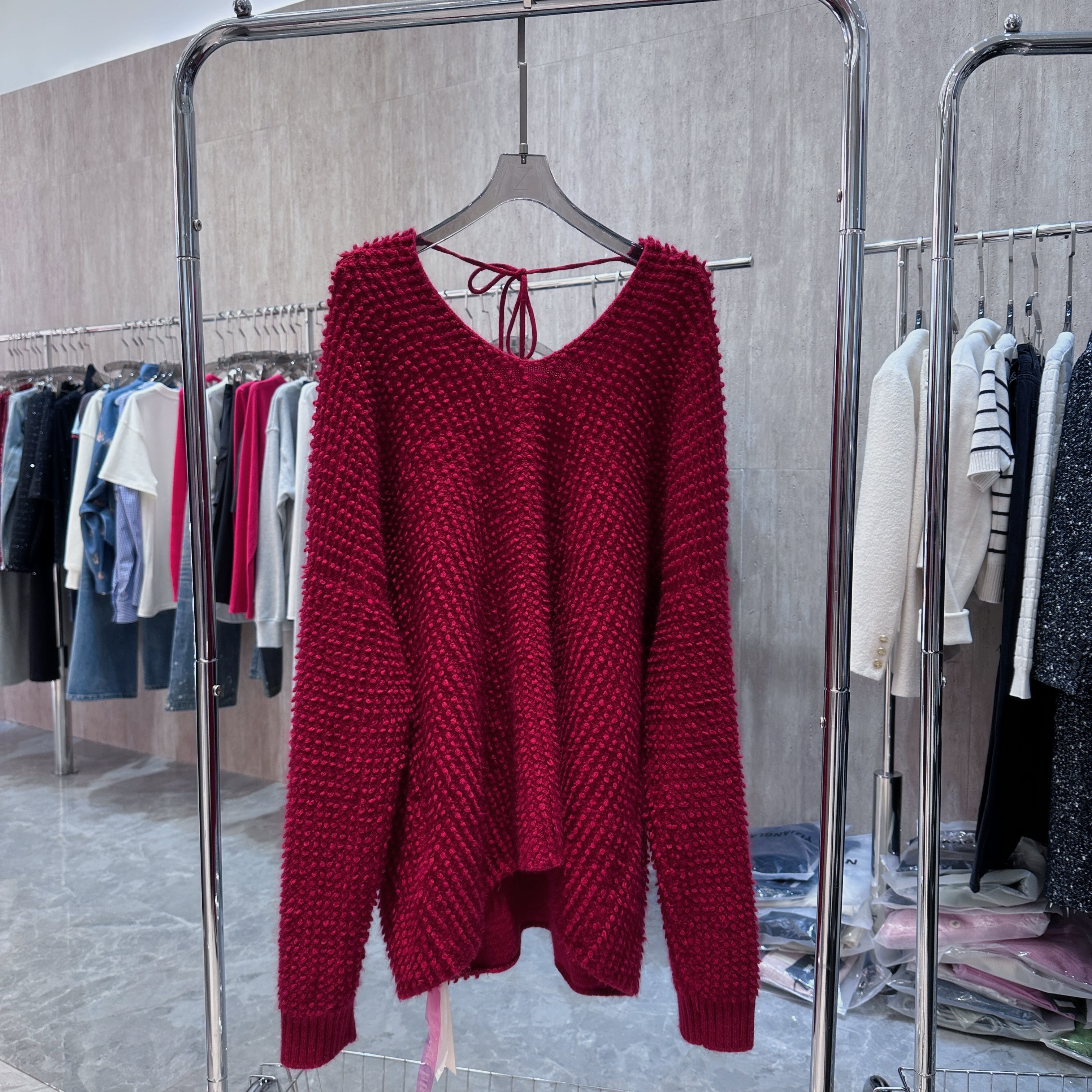 系绳设计感毛衣幸运红