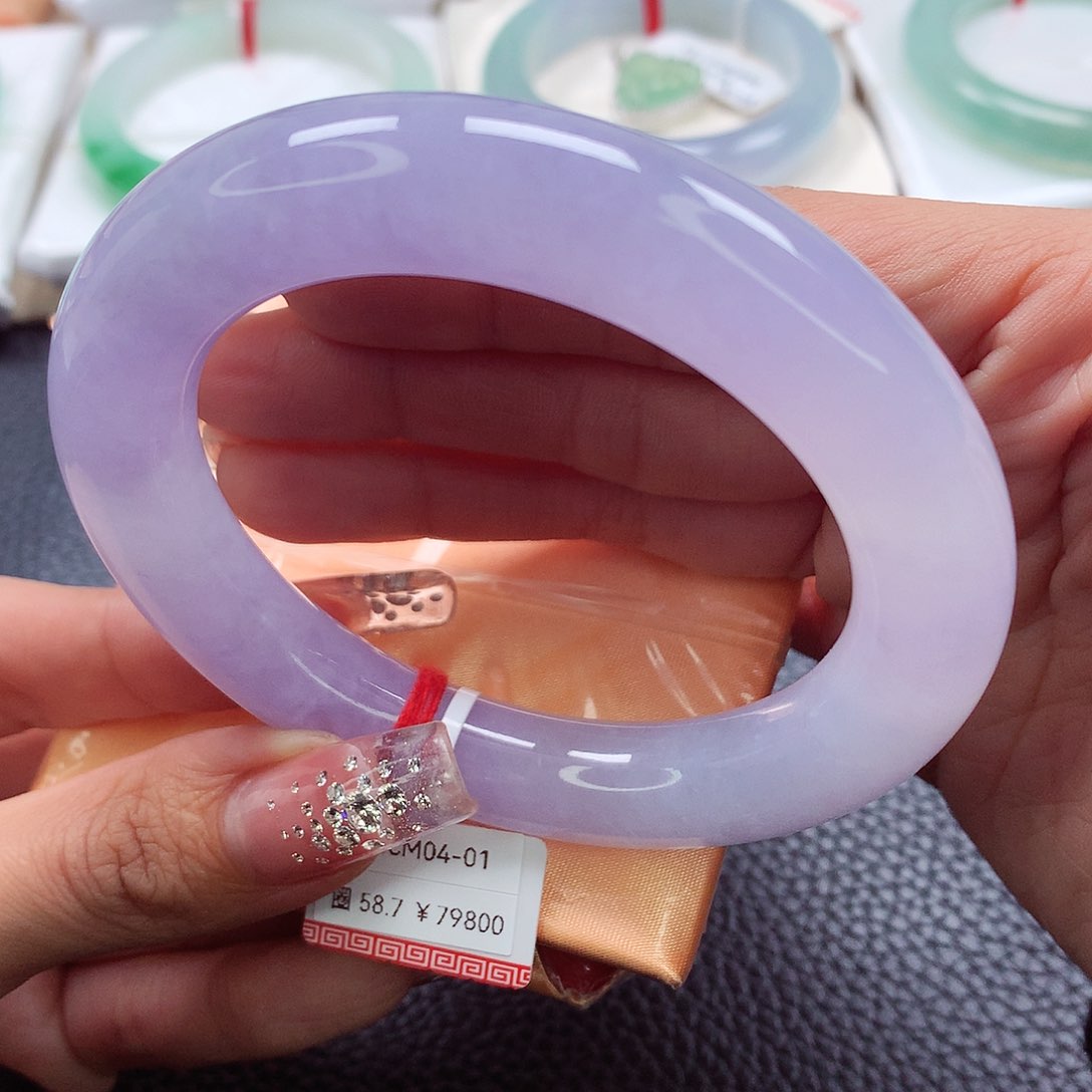 翡翠手镯未镶嵌58.59.60冰胶紫罗兰大胖圆 底妆好不失色