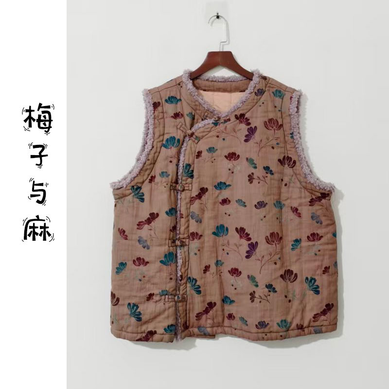 【大梅子推荐】设计款亚麻印花棉马甲MXA1184A（衣长63胸围128）