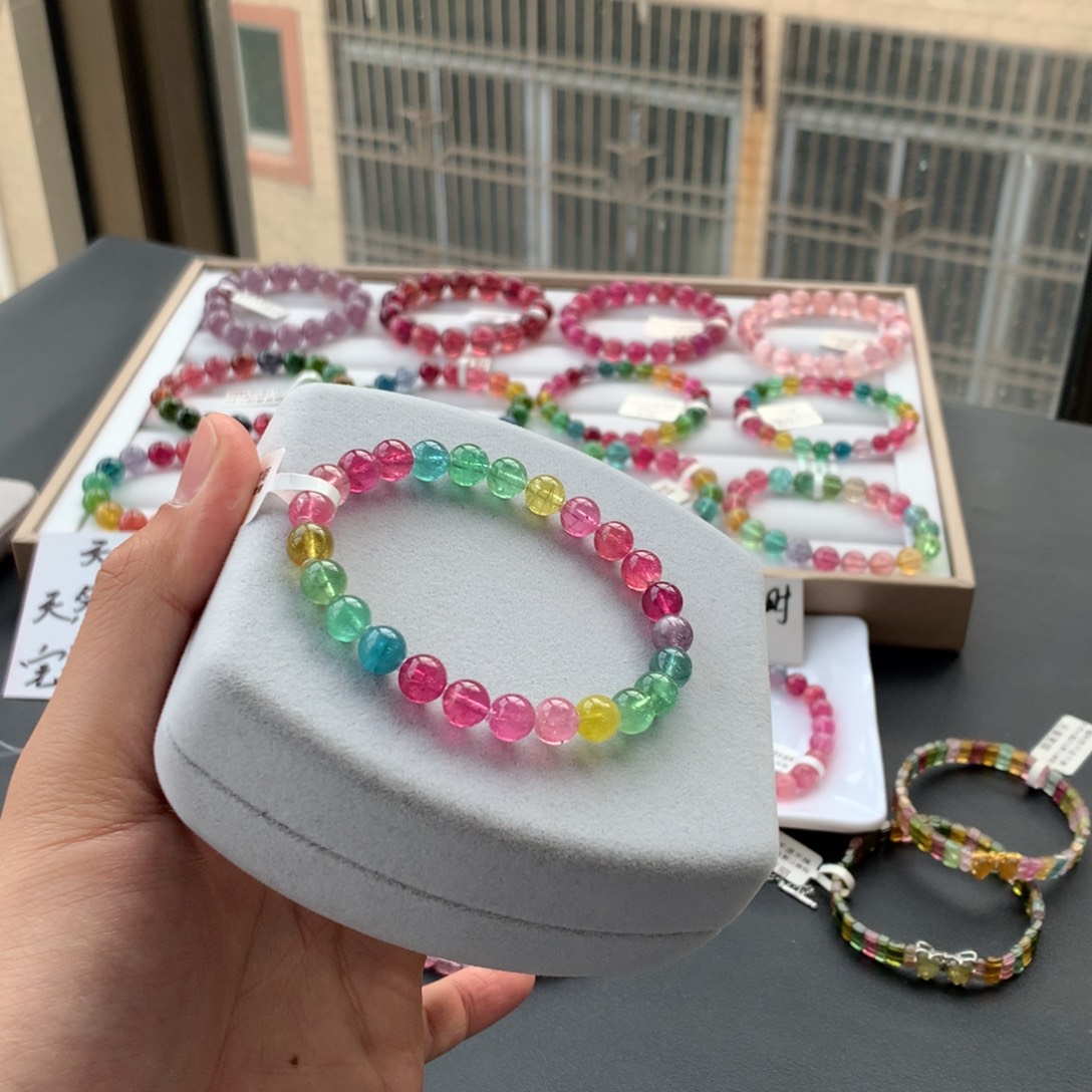 碧玺未镶嵌手链荧光亮色色标单圈