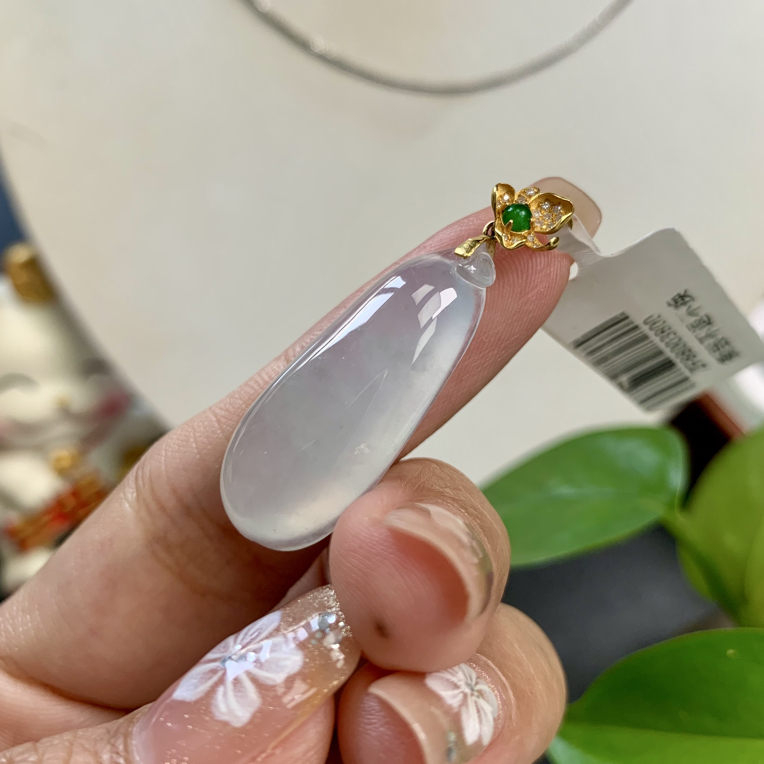 18k金镶天然缅甸翡翠a货白冰福瓜带礼盒证书裸石30*12.8*6.5mm