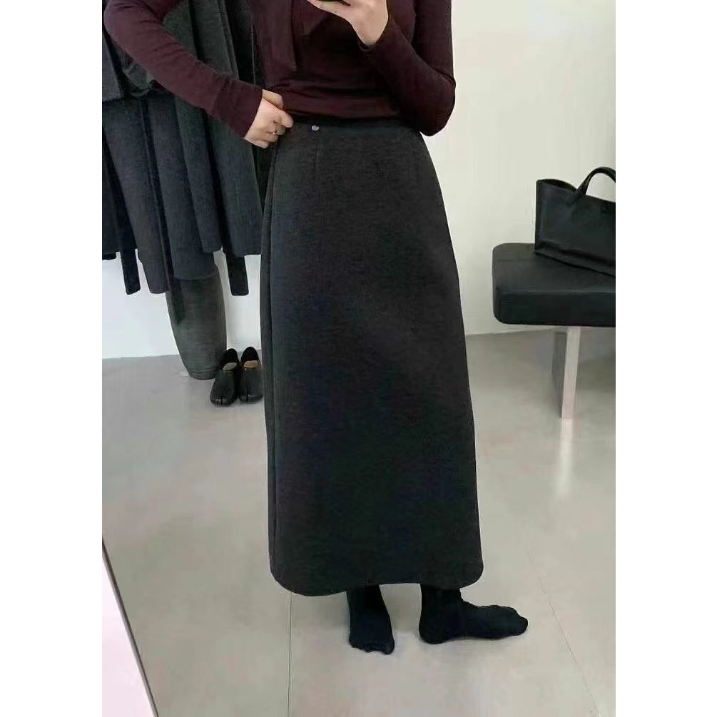 6658#纸片裙显瘦百搭半裙长裙松紧带纯色半身裙通勤风裙子