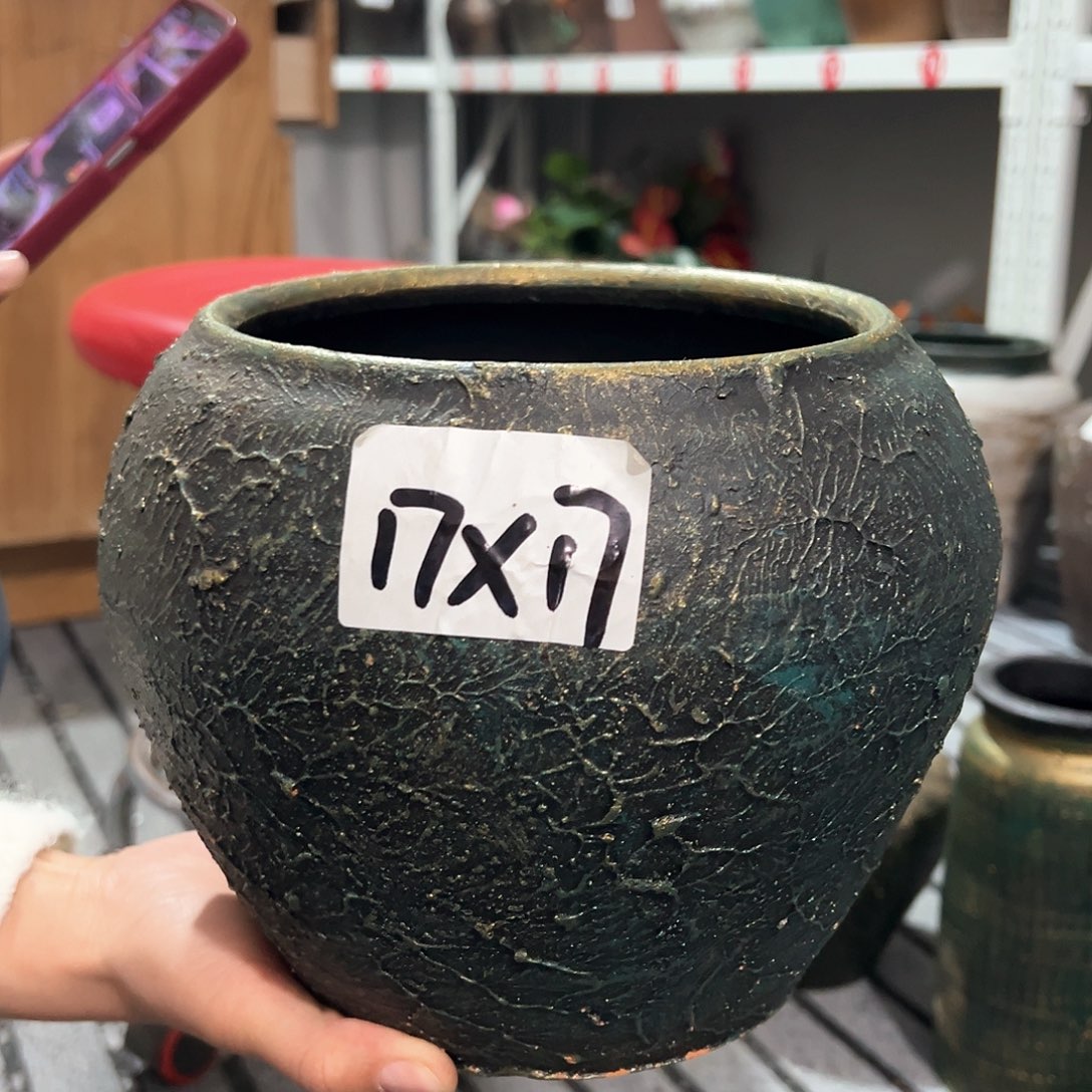 红陶60金绿色带孔