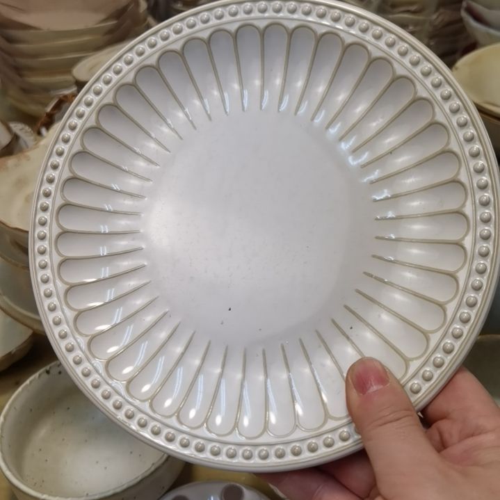 瓷片微瑕珠点八寸浅盘三个一组有黑线接受再拍