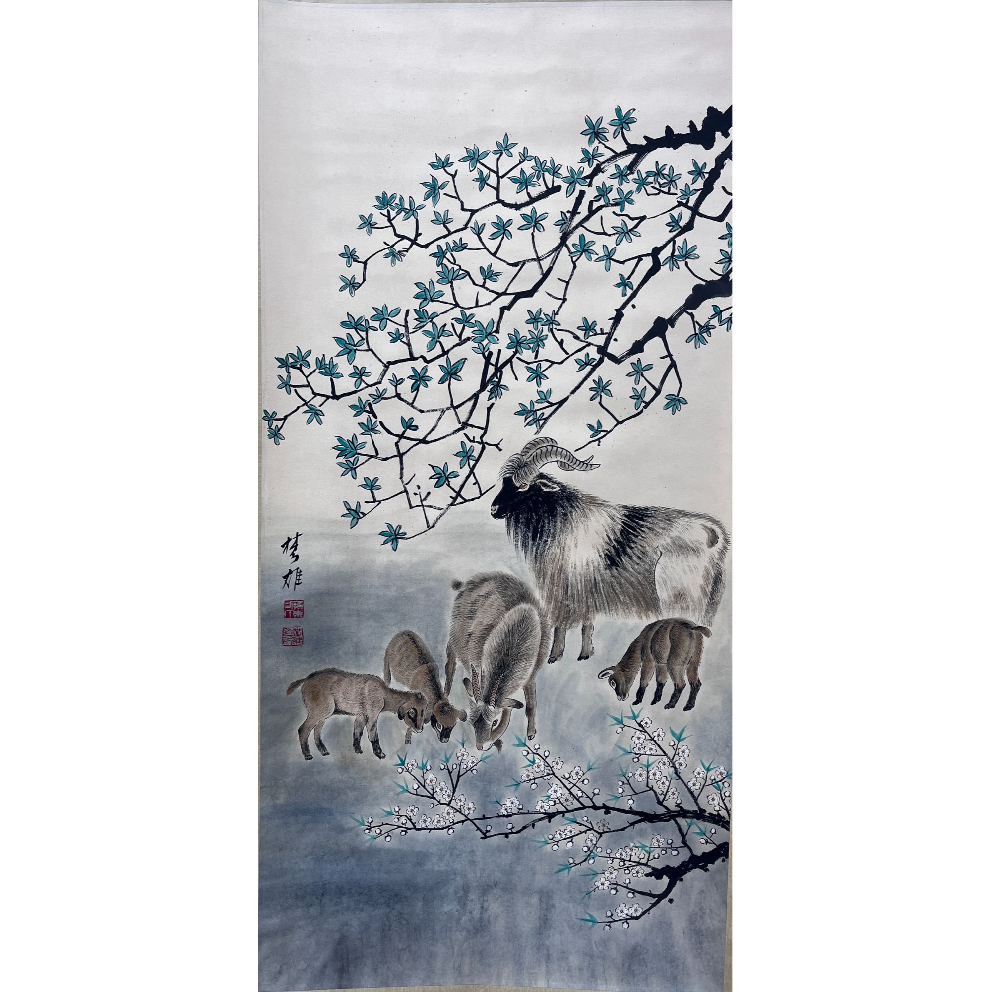 方 山羊立轴100×50 4.5平尺