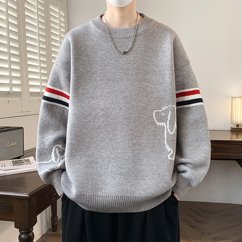 冬季加厚保暖针织衫男孩青少年初高中学生卡通针织衫百搭潮流上衣