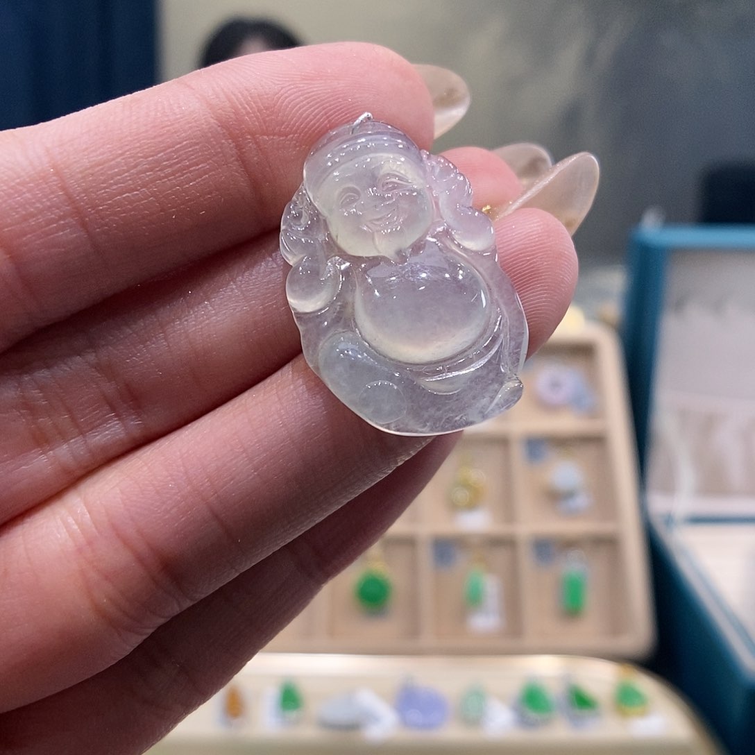 翡翠吊坠(不含链)18K金镶嵌财神