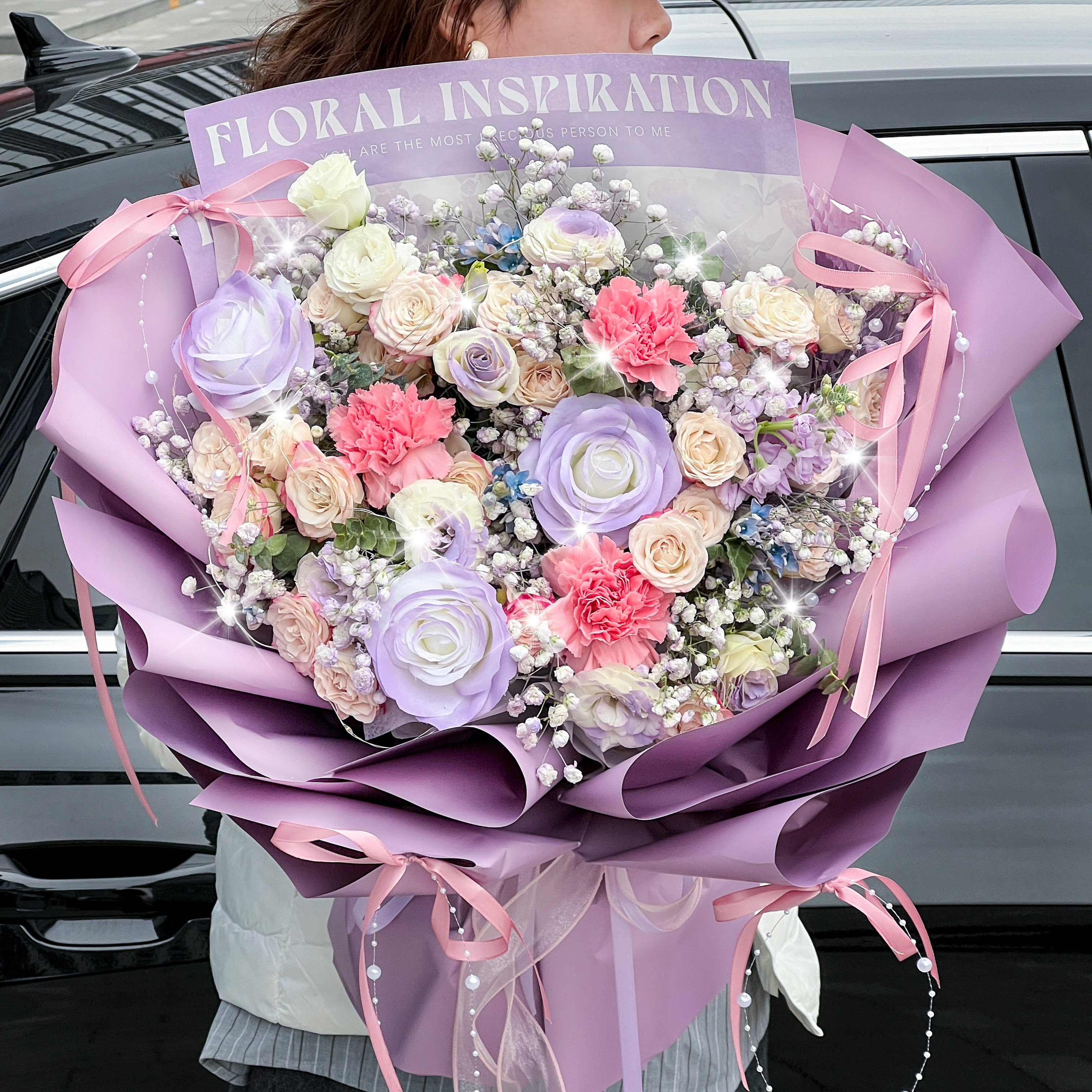 【爱意芳华】6朵玫瑰康乃馨混搭薄雾紫喷色花束送妈妈长辈鲜花礼物花束送婆婆鲜花小时达同城当地花店