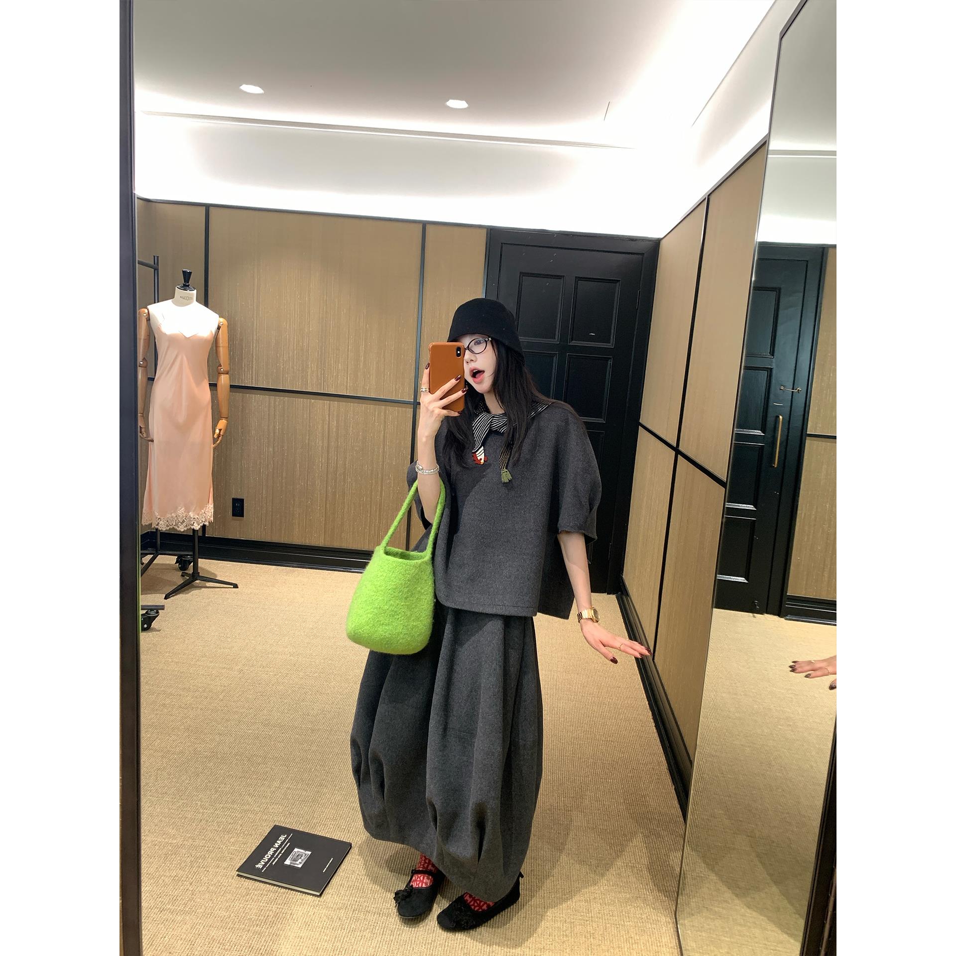 区区欧阳【超有品小姐姐】韩女欧尼泡芙花苞裙双层花边小衫针织衫