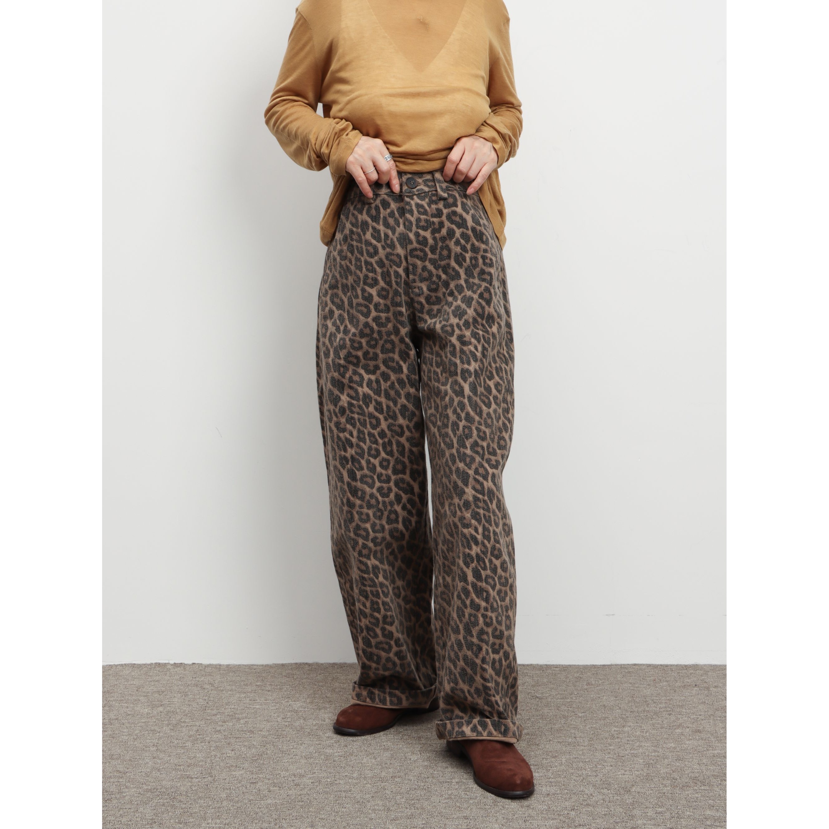 秀文~【飒野裁片】美式豹纹裤秋季新款直筒慵懒风休闲裤SX1900KZ