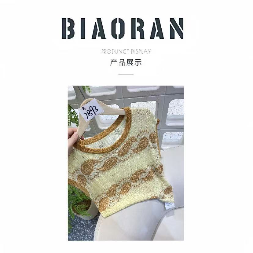 BIAORAN/标冉2025春季新款休闲百搭镂空撞色针织背心7893