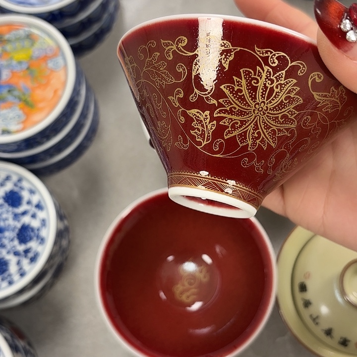 摆件陶郎红斗笠杯