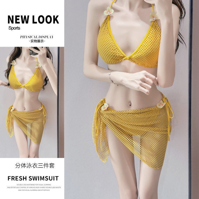 温泉甜美可爱少女小蝴蝶结纯欲风裙款三件套游泳衣女比基尼BIKINI