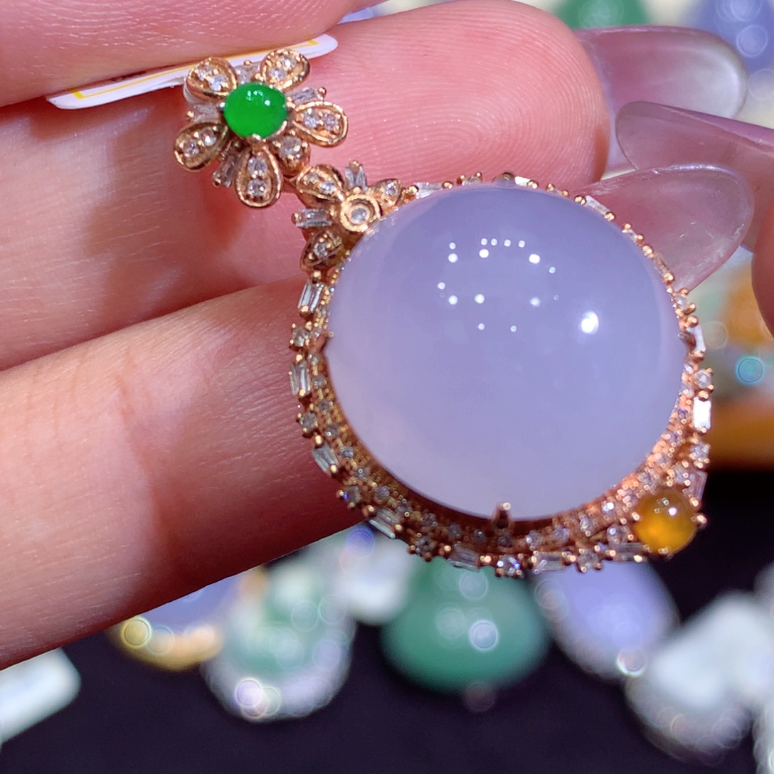 翡翠18K金镶嵌吊坠(不含链)