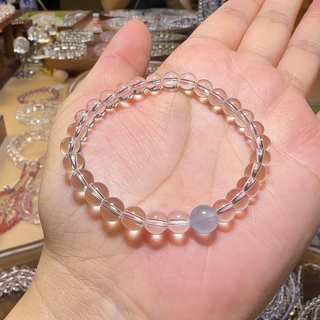 静***初水晶手串未镶嵌天然白水晶全净体单圈