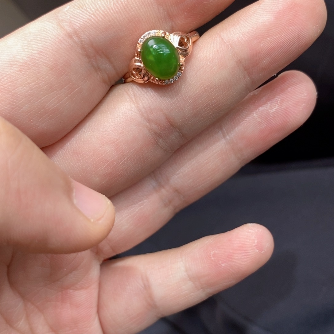 和田玉（碧玉）银S925镀金镶嵌戒指