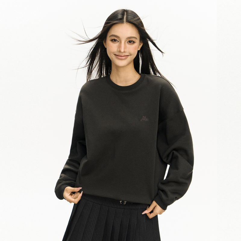 Ariseism 美式复古纯色基础百搭圆领套头卫衣女秋冬新款上衣