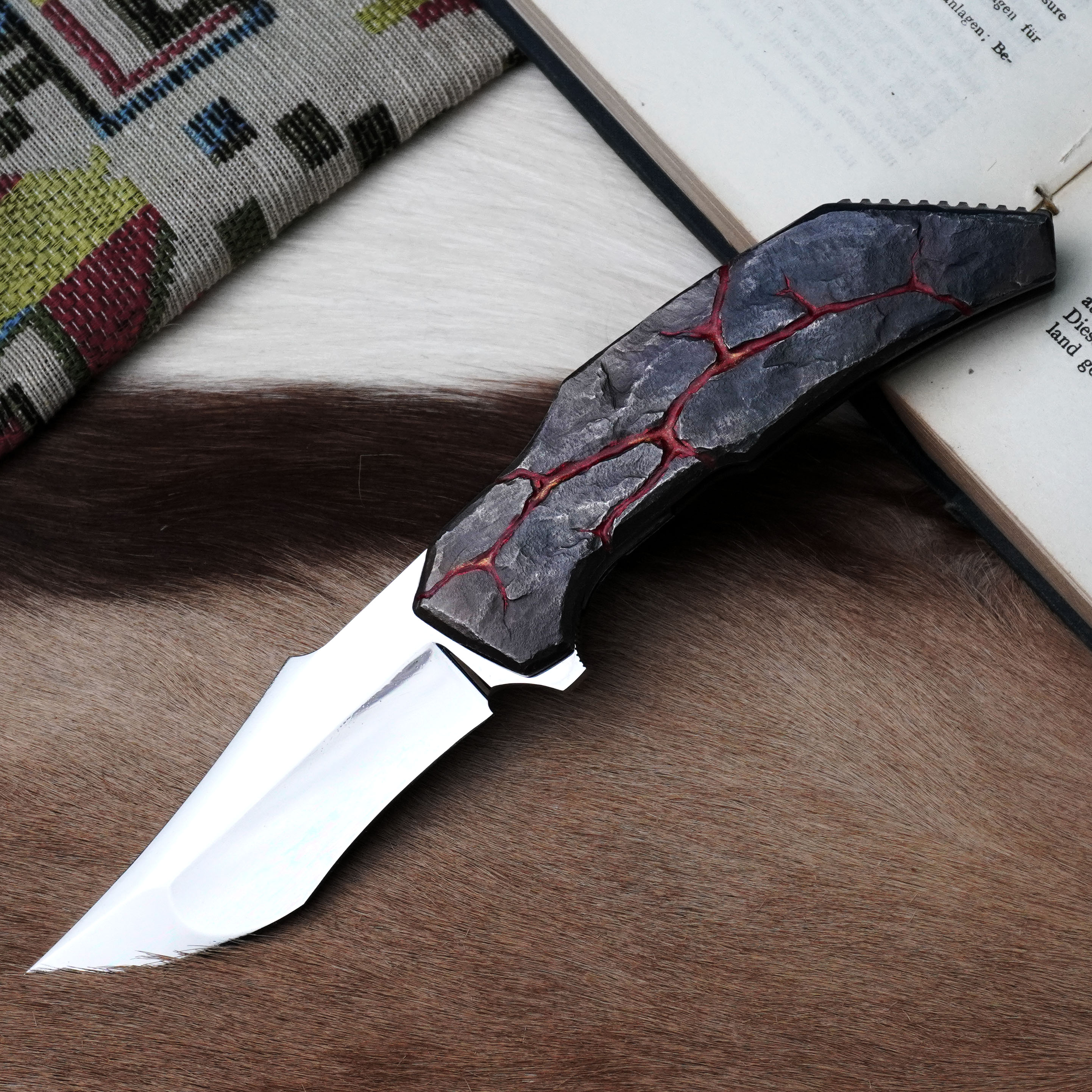 留金艺术M390镜面研磨岩石多功能户外水果刀