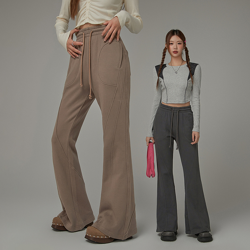 CHUU抽绳高腰设计显瘦洋气百搭微喇气质减龄休闲裤EHEC004V